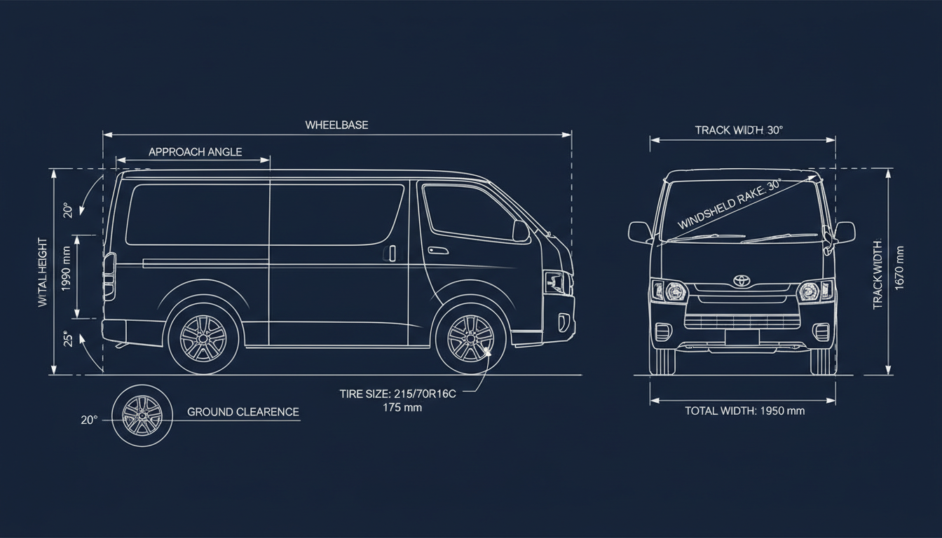 Diagrama técnico dimensiones EnduroCo Hiace 4x4